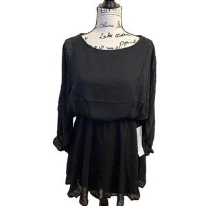 Urban Outfitters Lumiere Black Long Sleeve Swiss Dot Dolman Dress Size Med NWT